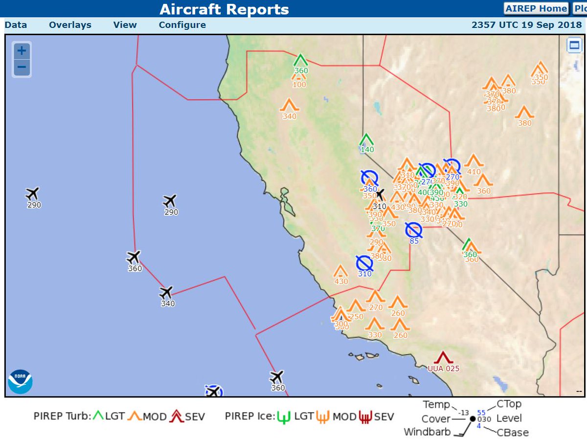 NWSCWSUZOA's tweet photo. Bumpy ride reports #pireps with an upper level trof impacting eastern ZOA airspace - numerous moderate chop FL270-410 over the Sierras/NV past 6-hrs #CAwx #nvwx
LINK: https://t.co/bCmEgalPPP https://t.co/zzASd4wJYr
