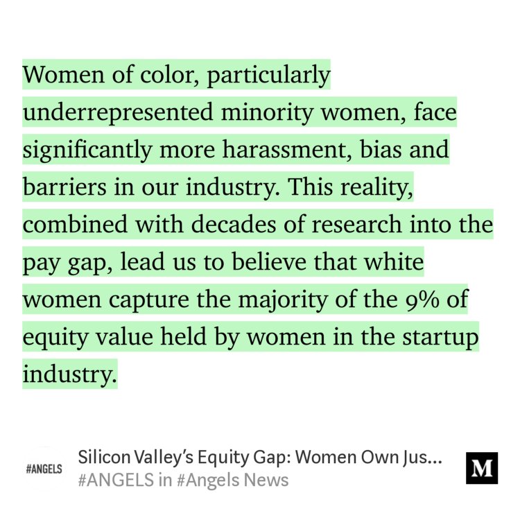 "Silicon Valley's Equity Gap: Women Own Just 9%" - <a href="/HelloAngels/">Hello Angels</a> medium.com/angels-news/si…