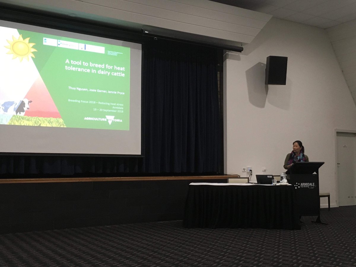 AGBU_GENE's tweet photo. Thuy Nguyen of @VigGovAg explains the development and validation of "A tool to breed for heat tolerance in dairy cattle." at #BreedingFocus2018
#Heattolerance #GEBV #Genomics #QuantitativeGenetics #Breeding #DairyCattle https://t.co/6s1vLzJw5V