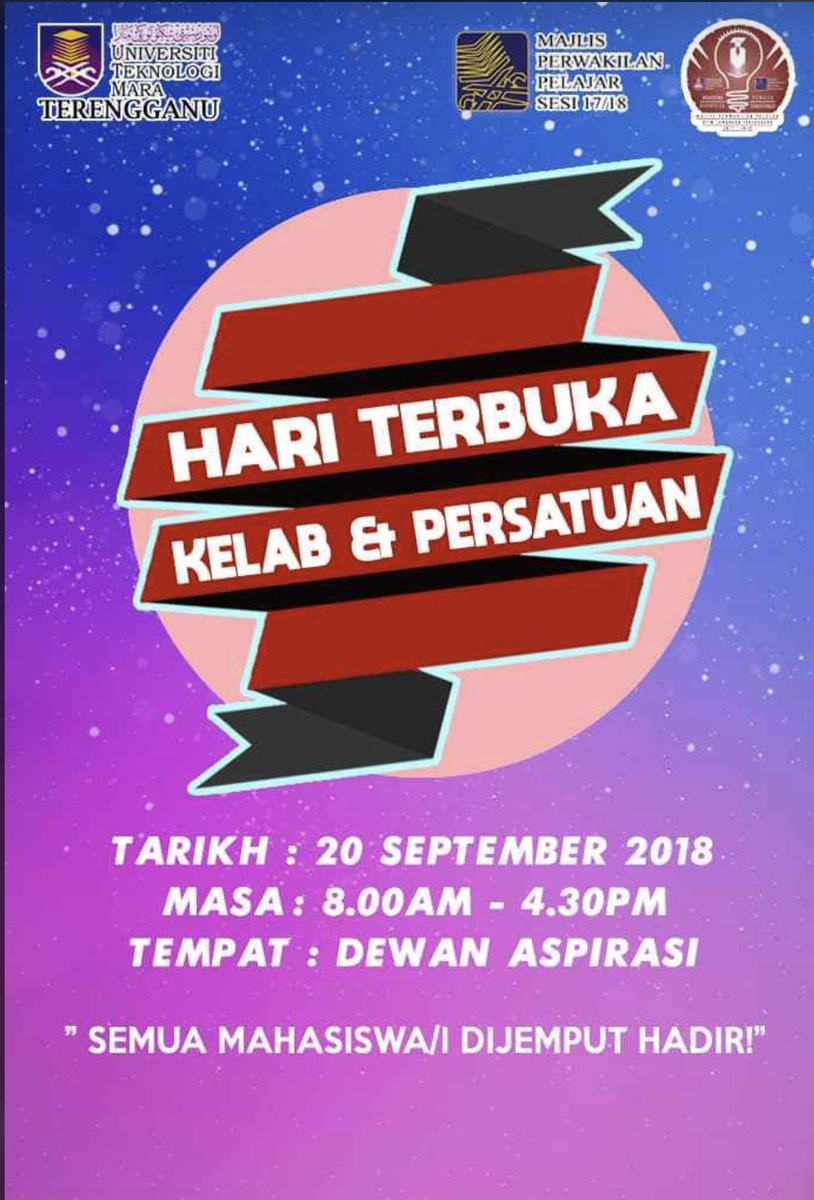 uitmt_tribunal's tweet photo. Assalamualaikum semua mahasiswa/i UiTM Kampus Dungun 😎 Jangan lupa hari ini ya!!! 🎉 Jemput datang untuk memeriahkan lagi program! 

@JaieAziz @mppuitmtganu https://t.co/ubyPdJ2ggM
