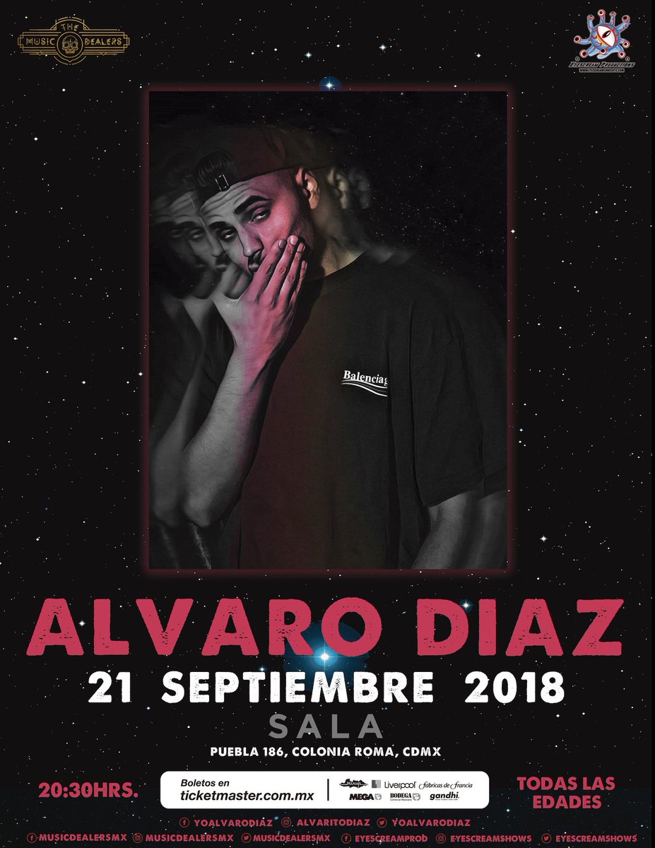 La explosiva combinación de R&amp;B, trap y hip hop de <a href="/yoAlvaroDiaz/">ALVARO DIAZ</a> inundará #SALAPuebla. ¡Evento para todas las edades! bit.ly/2xAn6UH 💣