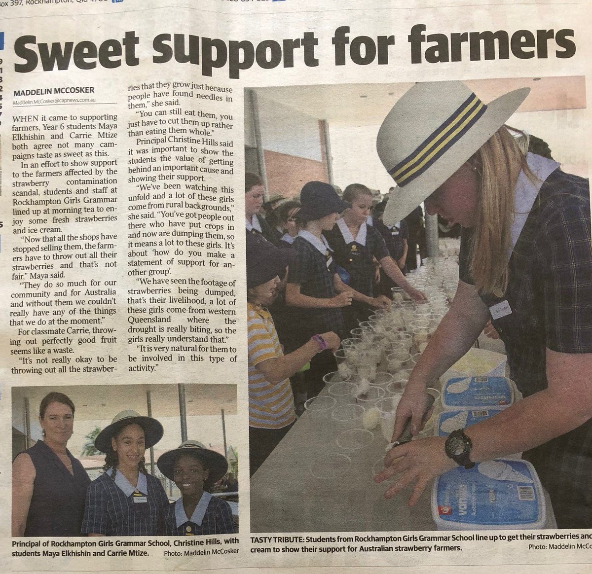 RGirlsGrammar's tweet photo. Fresh strawberries and Ice-cream morning tea in support of our farmers https://t.co/8WB3WdUb8P