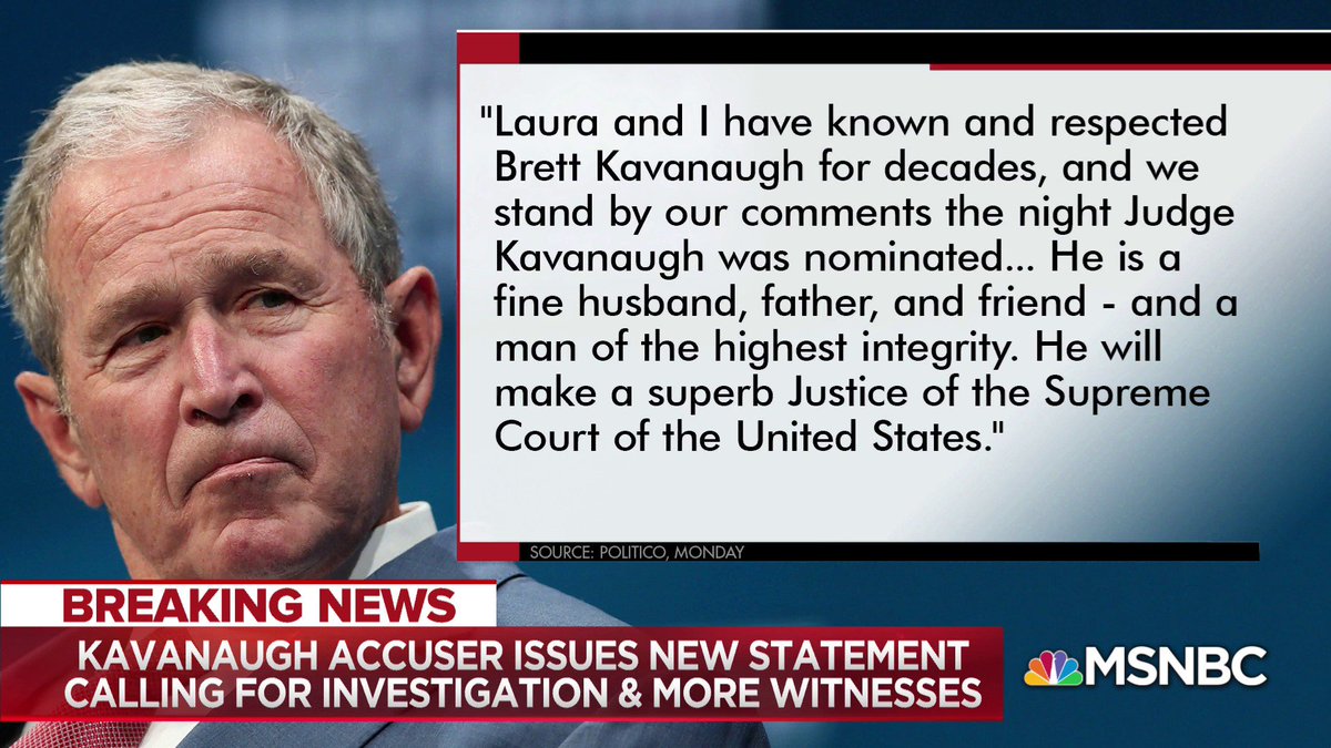 Former President George W. Bush stands in support of Judge Kavanaugh amid allegation: "He will make a superb Justice of the Supreme Court"