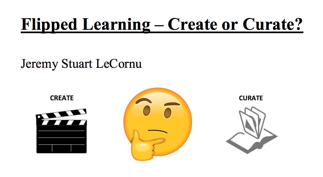 I've just completed a Masters of Education by thesis. I collected data from over 100 #aussieED #FlippedLearning Ts to study the create or curate decision. I'm very excited to share my thesis with you - goo.gl/vHKig5 A big thanks to all who participated and/or supported.