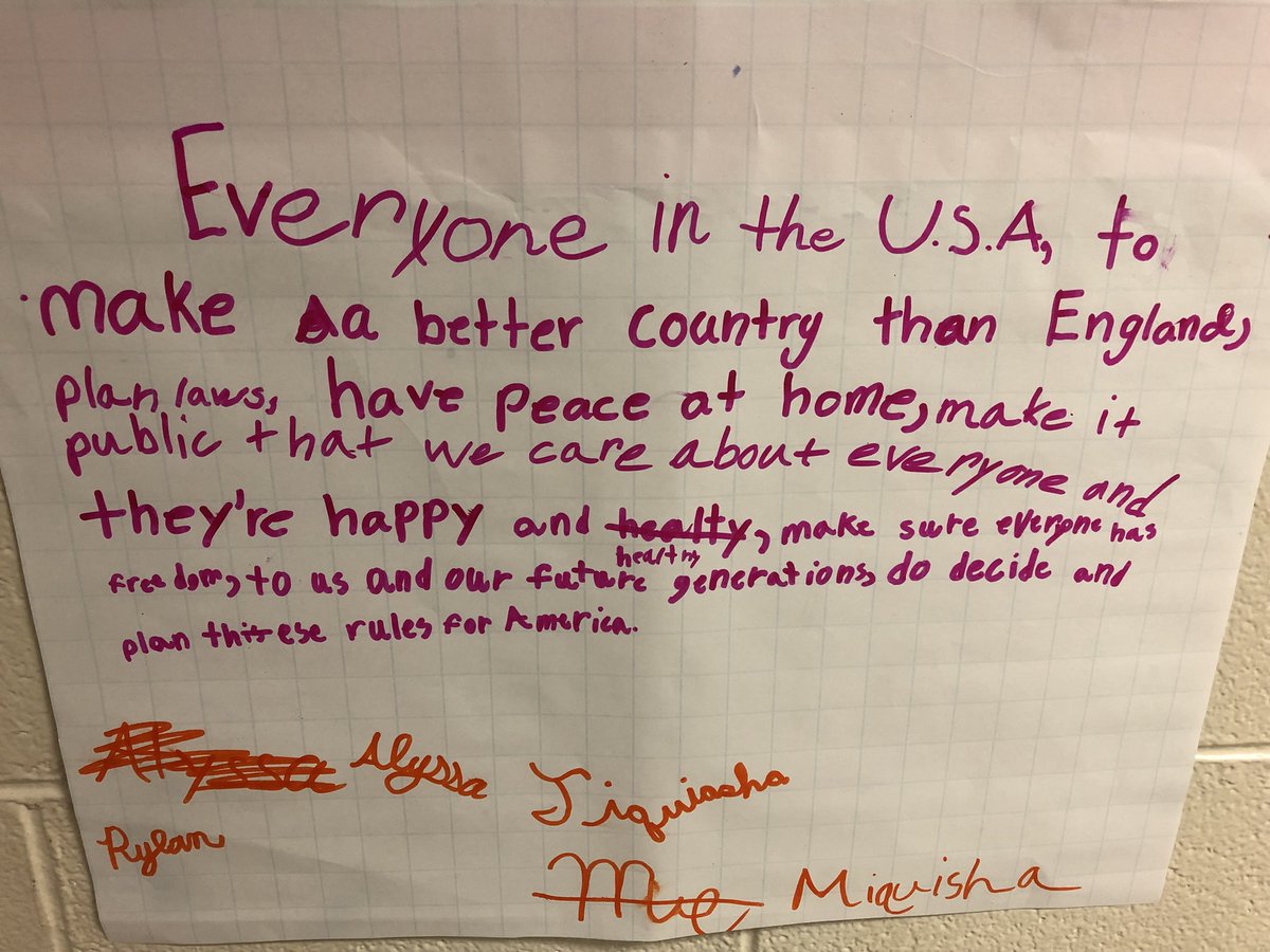msbeckysclass's tweet photo. So proud of my 3rd graders as we have learned the basics of the Preamble of the Constitution. They rewrote it in their own words based on what we have learned! #ConstitutionDay2018 https://t.co/LmATp3CTst