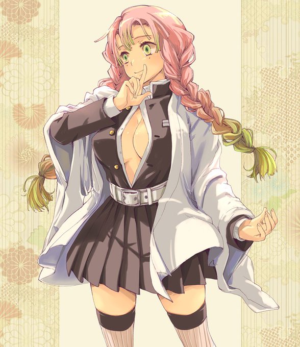 巻田佳春さんがTwitterに投稿した甘露寺蜜璃(鬼滅の刃)のイラスト。