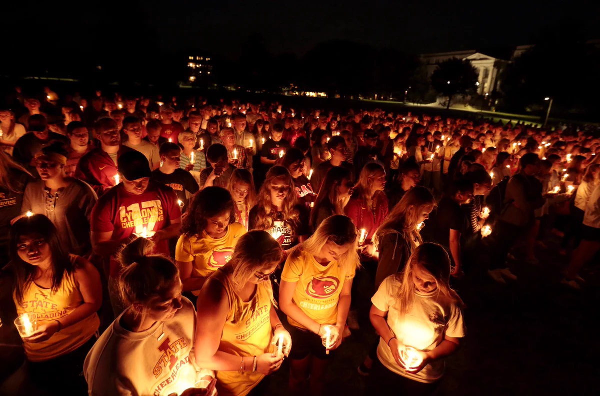 Candlelight vigil at the campanile.