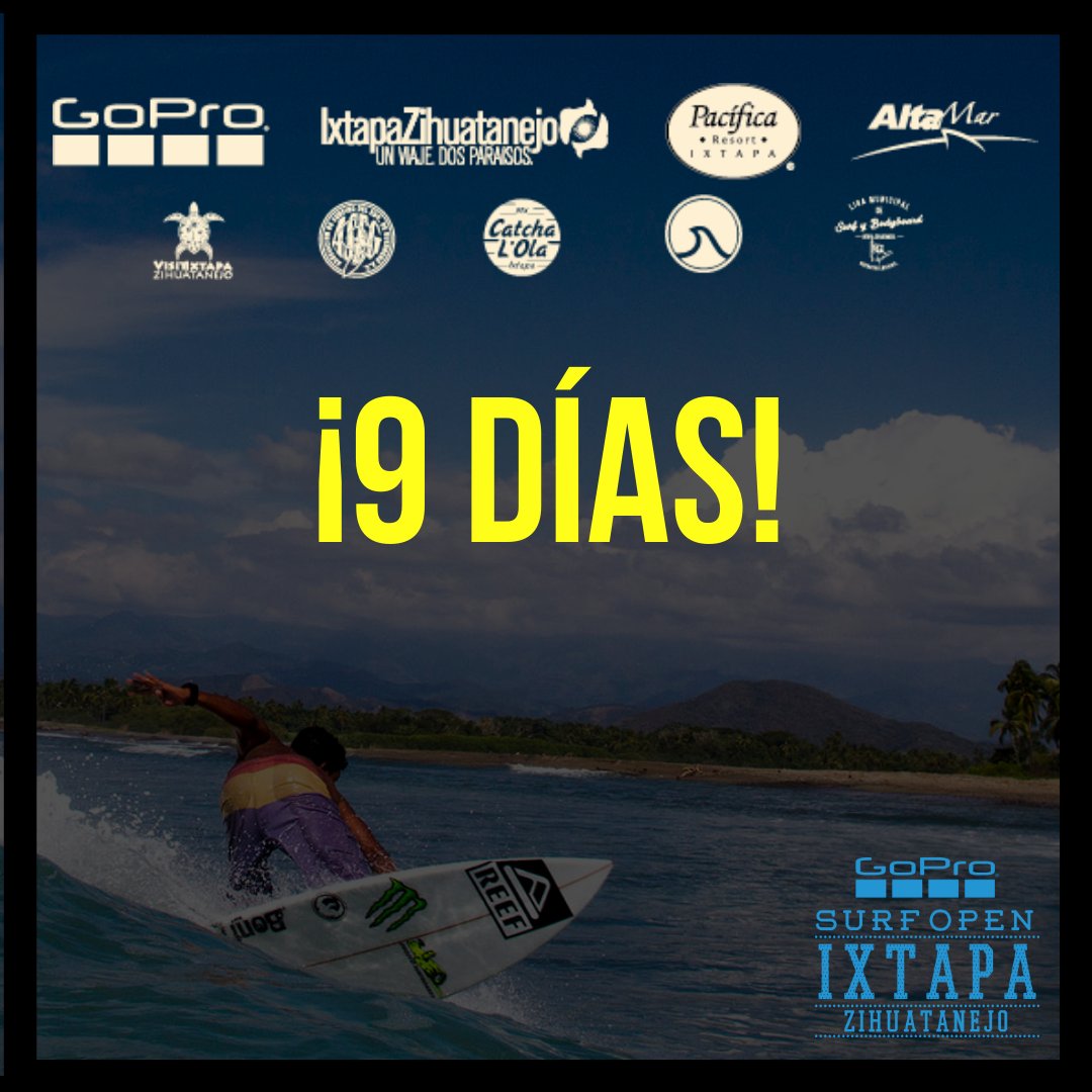 Estamos a tan solo 9 días del #GoProSurfOpen #Ixtapa #Zihuatanejo. No dejes pasar este gran evento. Checa los requisitos de inscripción en la página de FB. ¡No olvides que las bodyboards ahora son bienvenidas!
 #Surfing #Mexico #Pacifico #Oceano #BodyBoards #WestIstheBest