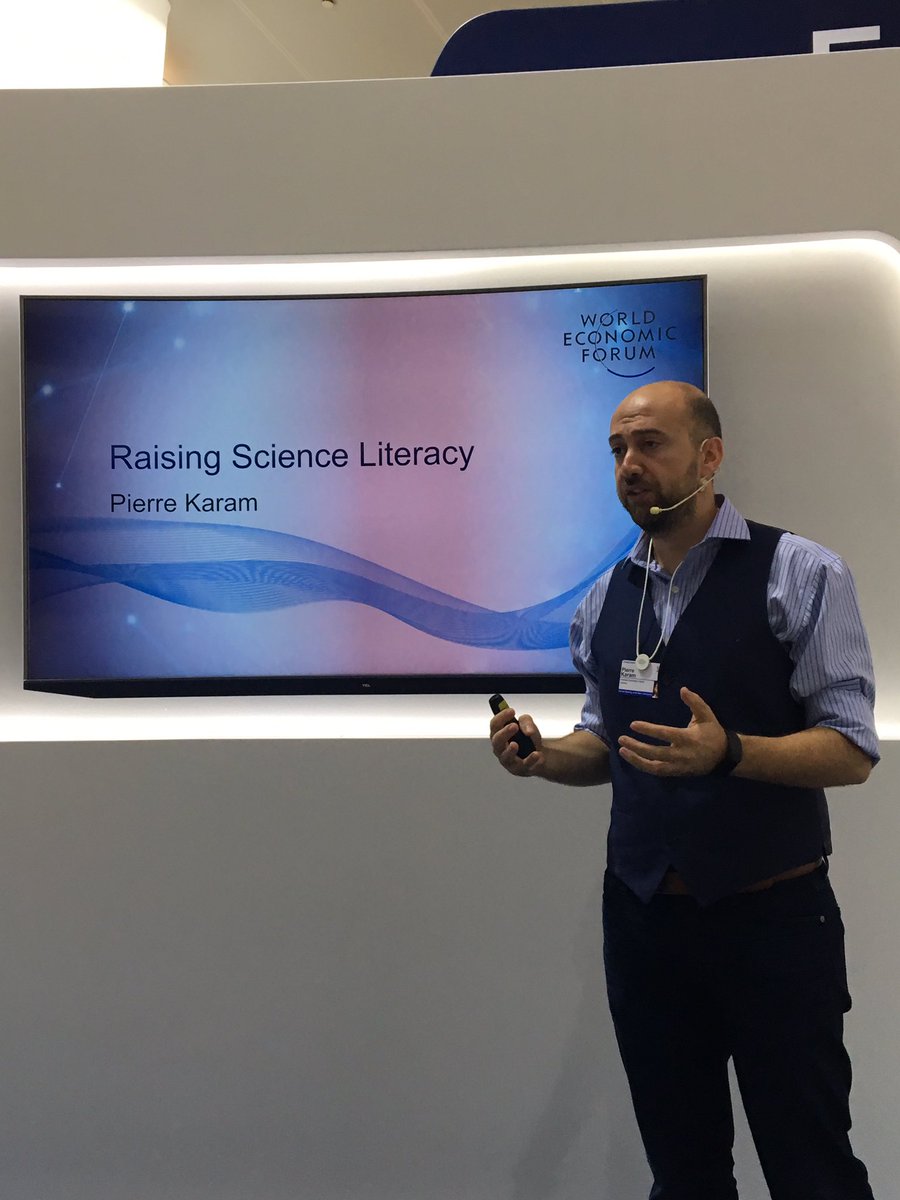 Dr Pierre Karam communicating science and raising science literacy through art in an interactive yet impactful manner at the Annual Meeting for Champions 2018 <a href="/pkaram_/">Pierre Karam</a> <a href="/AUB_Lebanon/">American University of Beirut</a> @AubFas <a href="/wef/">World Economic Forum</a>
