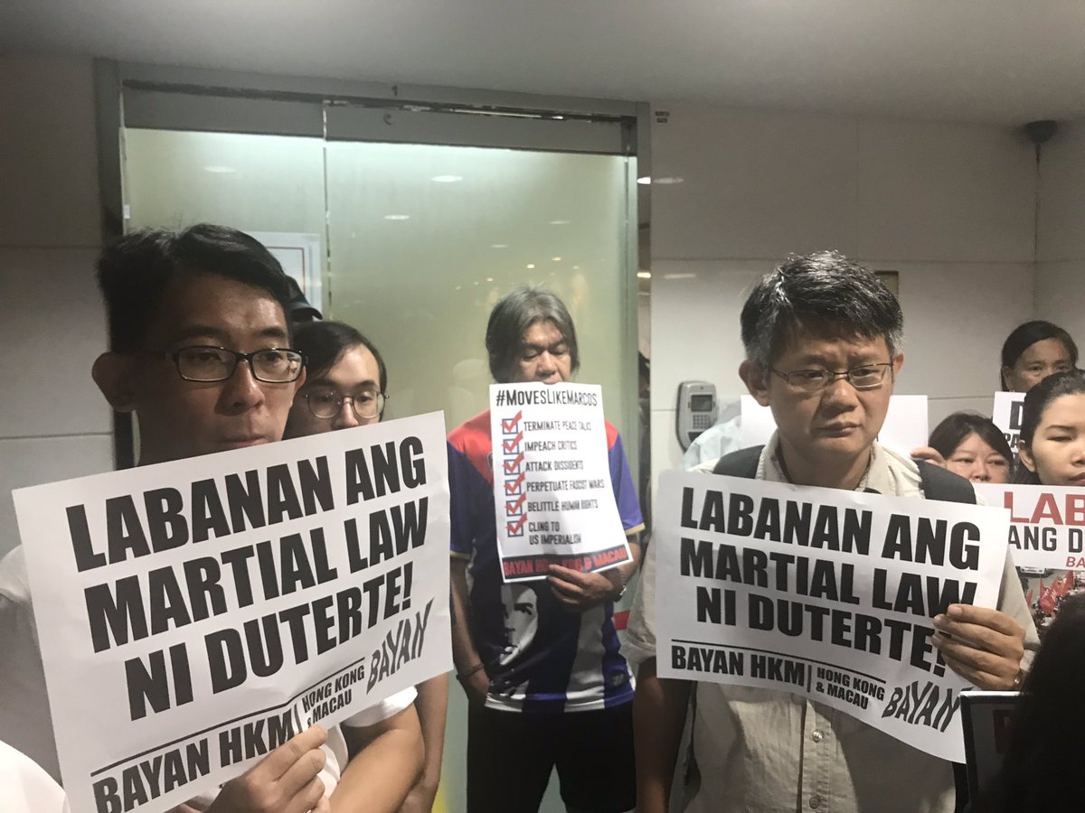 bayanhkm's tweet photo. Hong Kong’s trade union leaders and activists join the solidarity action against #Duterte’s tyranny #NeverAgain #NeverForget https://t.co/fW4CVDCjxl