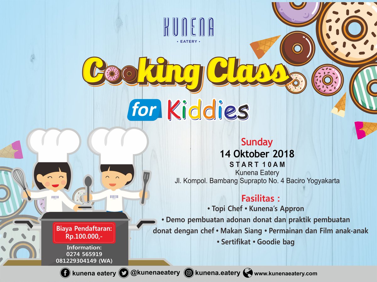 DONNUT AND CONE MAKING CLASS FOR KIDDIES!  Family first! Sign up your every kids you know in age between 5-10th. SUNDAY, OKTOBER 14th 2018, START 10 AM. Registration : 081229304149 (WA) or directly sign up at Kunena Eatery #cookingclasskids #kelasmasakanak #eventanak #jogjaresto