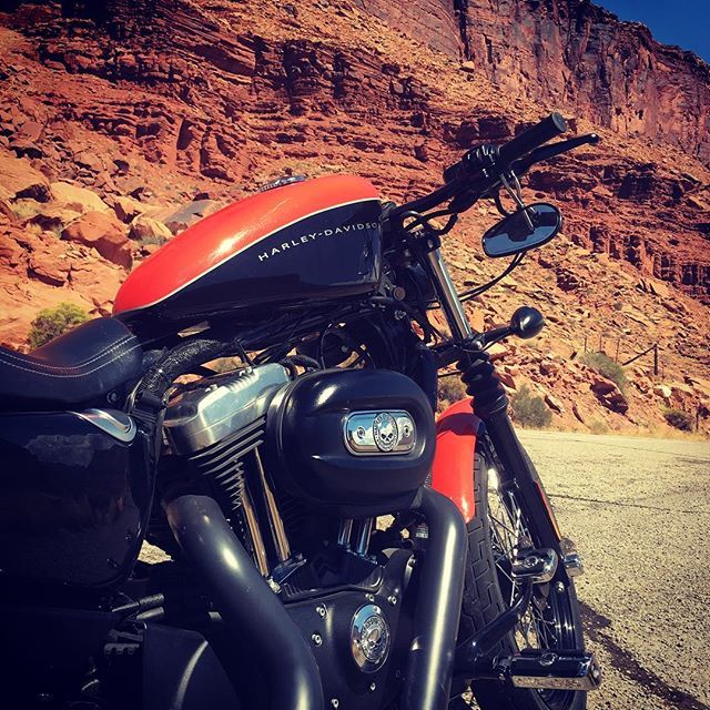 rideavidly's tweet photo. UT 128 winds along the Colorado River and red rock cliffs like this as it drops into Moab. #rideutah #motorcycletrip #sportster #harleydavidson #nightster1200xl #ridethedesert https://t.co/MGyDVGyq3m