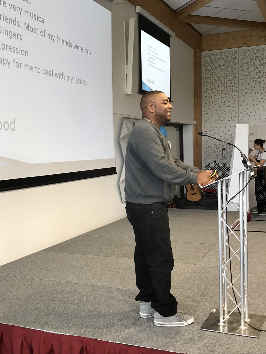 elysiumcare's tweet photo. Shaun, a service user from Thornford Park, presents his social enterprise scheme and performs his self-written rap, ‘moving forward’! #SuConf18 https://t.co/GlB2Jp6ELW