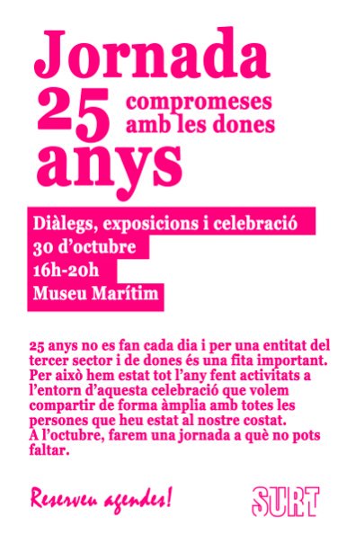 La <a href="/Fundacio_Surt/">Fundació Surt</a> celebra 25 anys compromeses amb les dones ! #Surt25anys 🥂💜
Felicitats!!