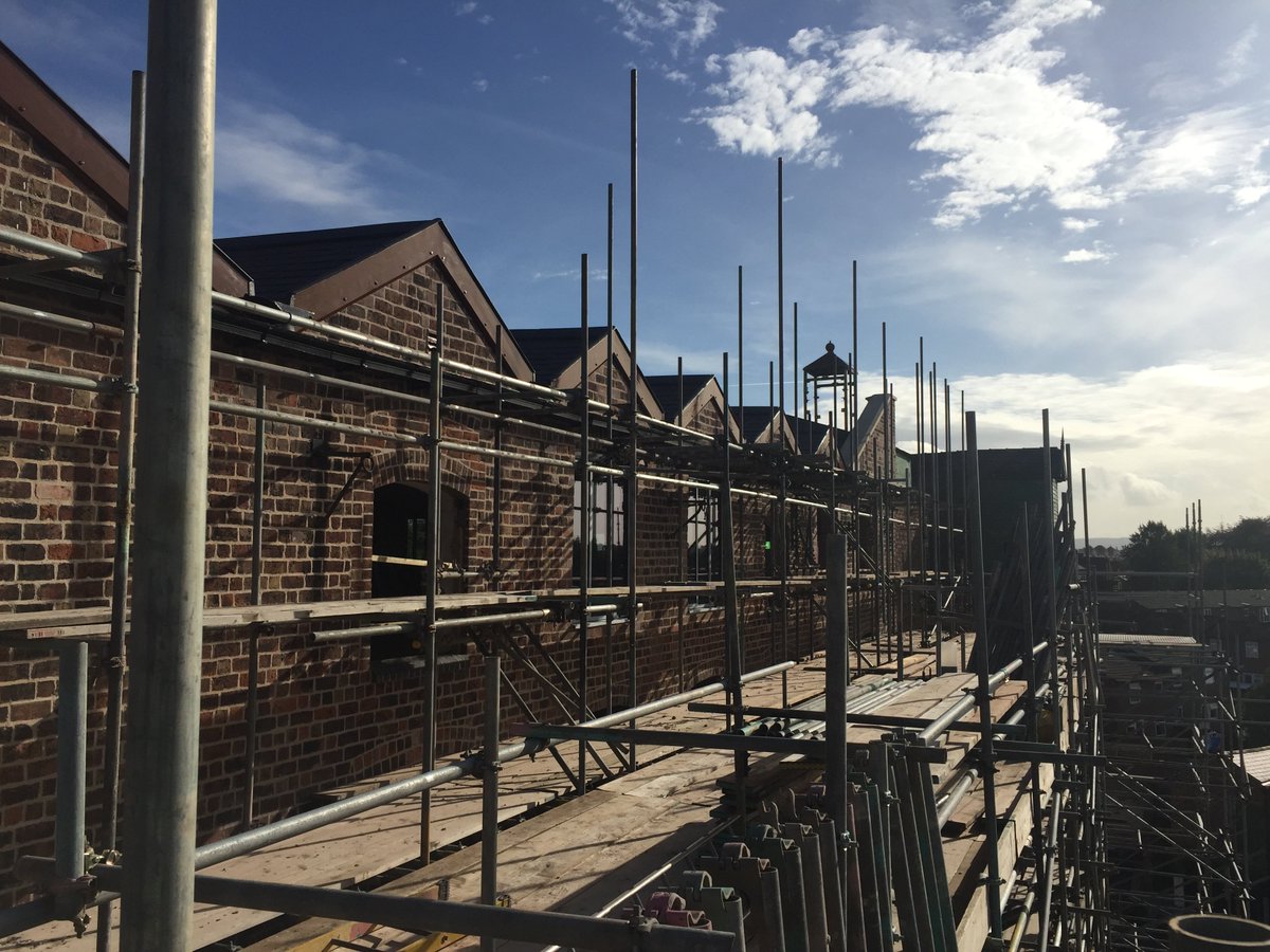 GeoffRich's tweet image. So great to see the oldest iron-framed building in the world at Shrewsbury Flax Mill Maltings emerging from the scaffold at last after its very careful repair and upgrading.  Looking great!