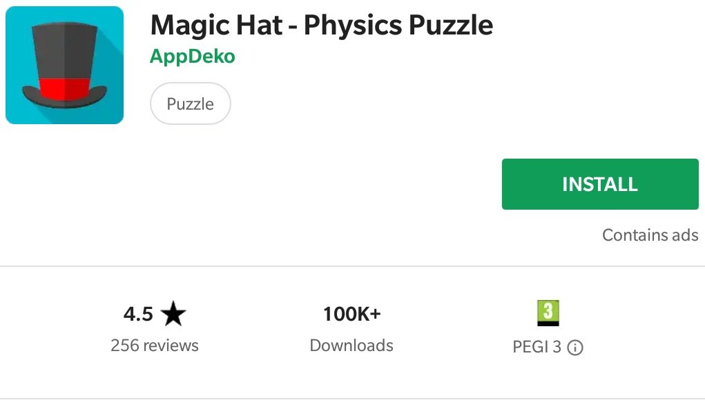 AppDeko's tweet image. My #MagicHat game has been downloaded over 100 thousand times on #GooglePlay.
Thank you all for testing, playing and sharing  play.google.com/store/apps/det…

#libgdx @libGDXgames #indiedev #gamedev  #indiegame #indiedevhour #indie