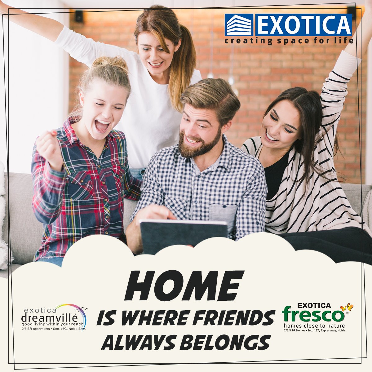 ExoticaHousing's tweet photo. Home is where friends always belongs and laughter never ends.
#Property #PremiumProperty #EliteProperty #FinancialSecurity #House #Home #Flats #FlatsInNoida #RealEstate #RealEstateNoida #Exotica #ExoticaHousing #Fresco #Dreamville #CreatingSpaceForLife https://t.co/mUQKjvmGDH