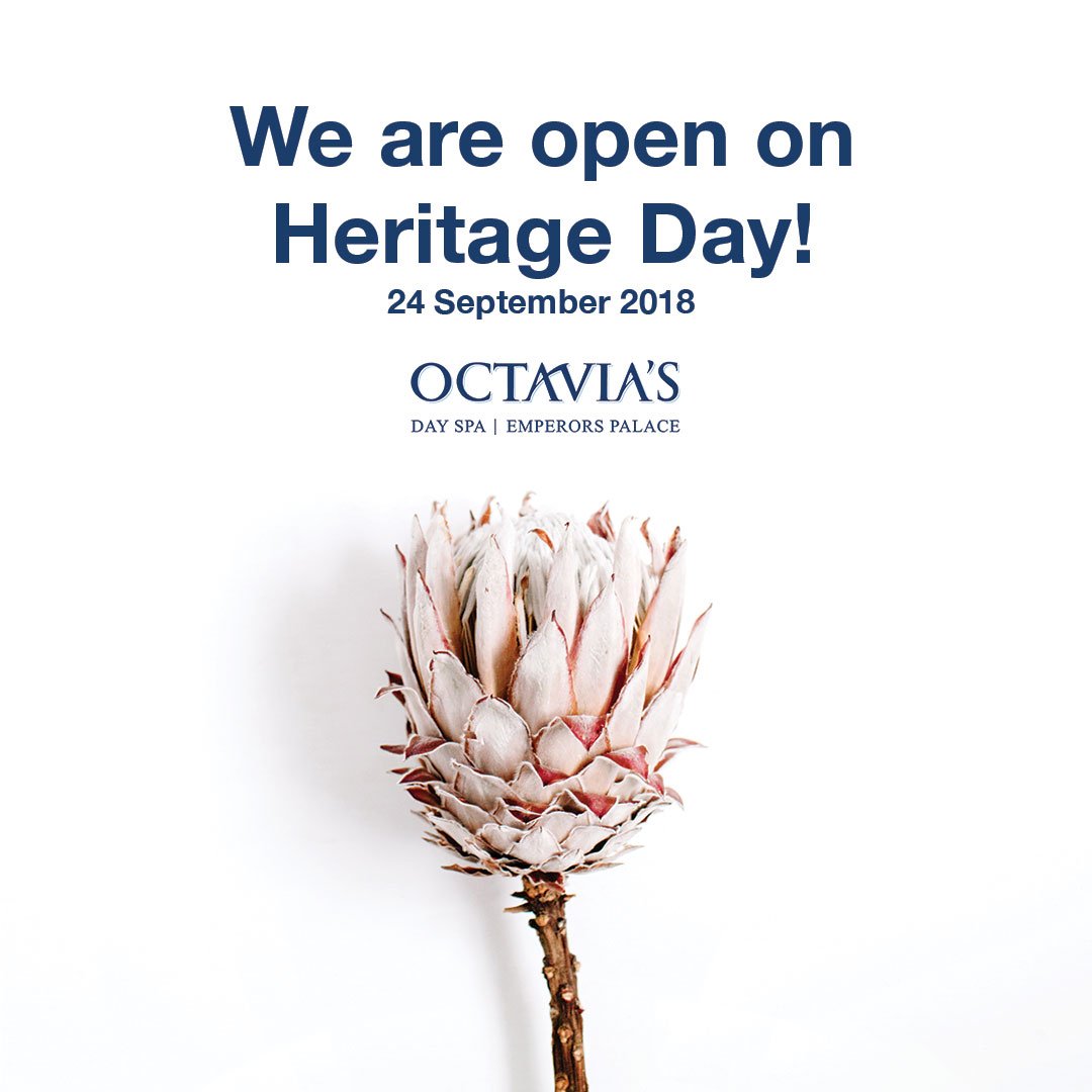OctaviasDaySpa's tweet photo. Looking forward to the long weekend? Don't forget that #OctaviasDaySpa is open on Heritage Day - Monday 24th September 2018.
#HeritageDay #ItsASpaWeekend #BookNow #SpaExperience #TimeToRelax https://t.co/zFGoGUSg7x