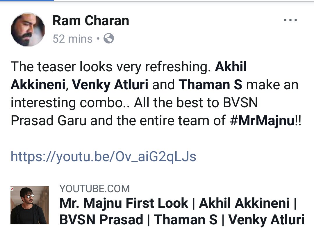 SowmyaSam93's tweet photo. #RamCharan about #MrMajnuFirstLook via FB 👍
@AkhilAkkineni8 @dirvenky_atluri @MusicThaman 😇 https://t.co/I7F9E8WsbH