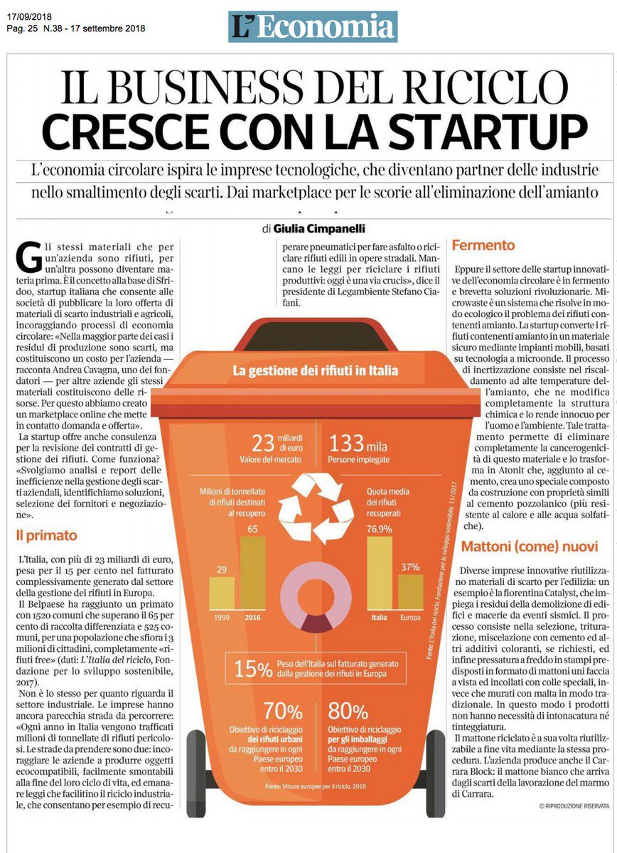 StefanoCiafani's tweet photo. I traffici illegali di rifiuti, la riprogettazione dei beni, i decreti "end of waste" per facilitare il riciclo. Tutto nell'intervista al Corriere della Sera Economia
#economiacircolare https://t.co/I33zieGImC