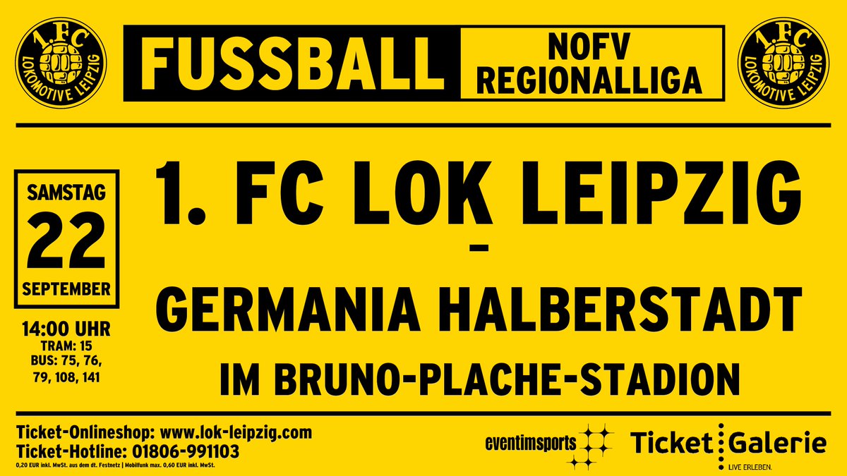 1fclokleipzig's tweet image. Sonnabend ALLE ins "Bruno".💙💛💙💛💙💛💙💛
Anstoß ist um 14:00 Uhr. 
Karten: bit.ly/2pmueQX 
#wissterbescheid #fcl1966 #fußballpur #LOKHBS