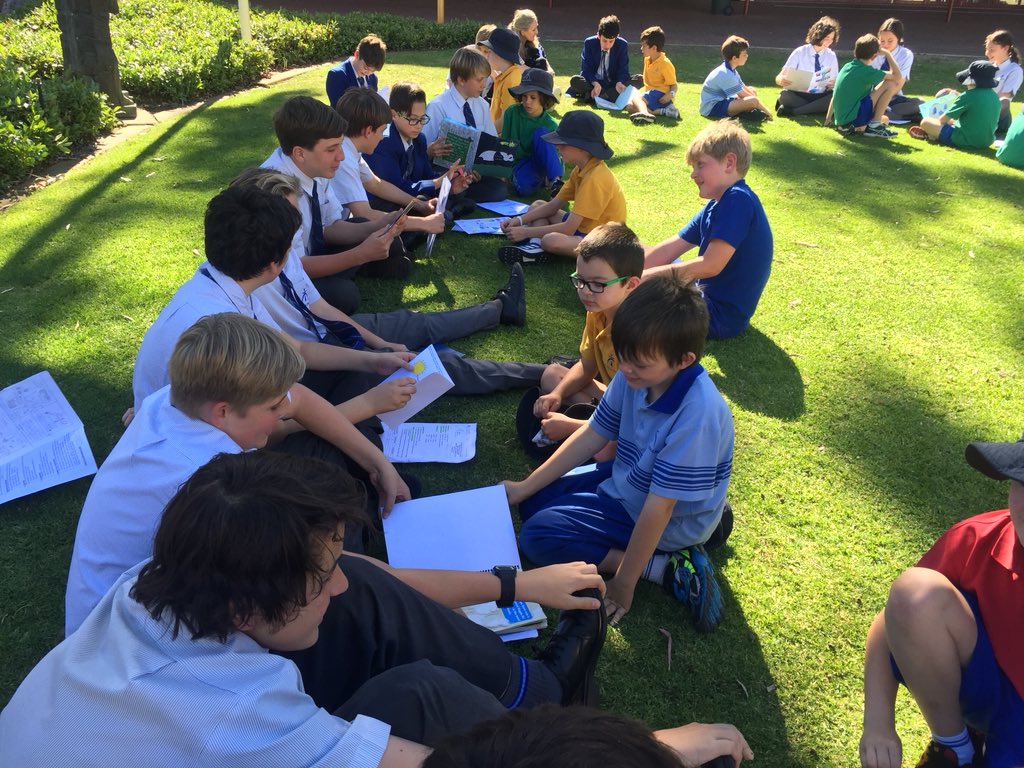 simon__martino's tweet photo. What a wonderful way to finish the term. Yr3’s coming to read with Yr8’s and learn the Creation stories that help us understand our place in this world #shinethroughdiscovery #collaborate #celebrate @LisaFogliani @jben2 @johnfinneran @NewmanCollegeWA https://t.co/txPiEFTBaM