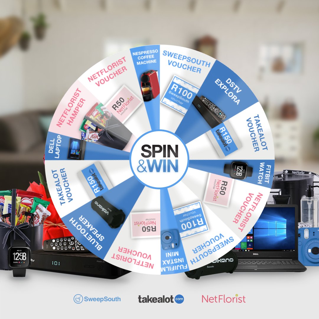 Sweepsouth (@sweepsouthsa) on Twitter photo Spin & Win your share of over R500 000 worth in prizes with <a href="/TAKEALOT/">takealot</a>, <a href="/SweepSouthSA/">Sweepsouth</a> and <a href="/NetFlorist/">Netflorist</a>. Visit: spinandwinsa.com to win vouchers, a Laptop, FitBit, and much more! #SpinAndWinSA Spin & Win your share of over R500 000 worth in prizes with <a href="/TAKEALOT/">takealot</a>, <a href="/SweepSouthSA/">Sweepsouth</a> and <a href="/NetFlorist/">Netflorist</a>. Visit: spinandwinsa.com to win vouchers, a Laptop, FitBit, and much more! #SpinAndWinSA