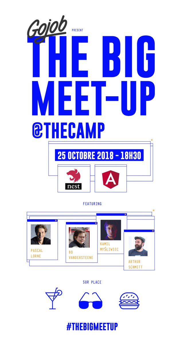 GojobT's tweet image. For the first time at @thecampProvence in #AixEnProvence we organize #TheBigMeetup with our guest @kammysliwiec (founder #NestJS) and @reibo_bo (specialist of #angular. Registration (free) bit.ly/TheBigMeetupNe…