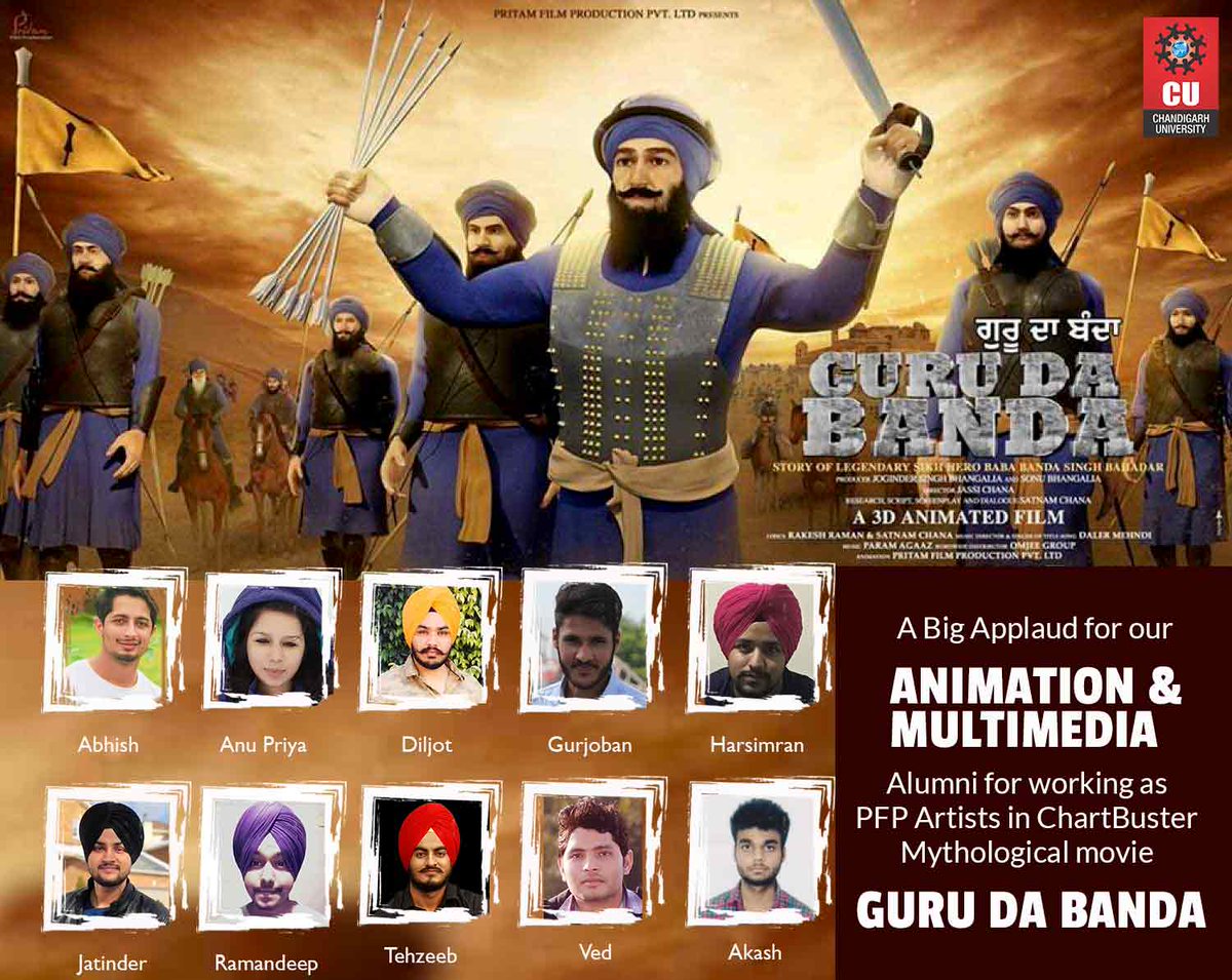 Chandigarh_uni's tweet photo. A Big Applaud for our #Animation & #Multimedia Alumni for working as #PFPArtists in Chart Buster Mythological movie #GuruDaBanda
Heartiest Congratulations to our alumni for creating such a wonderful #3Danimated movie.
#AnimationandMultimedia #CU #ChandigarhUniversity https://t.co/FzNlp91LQ7