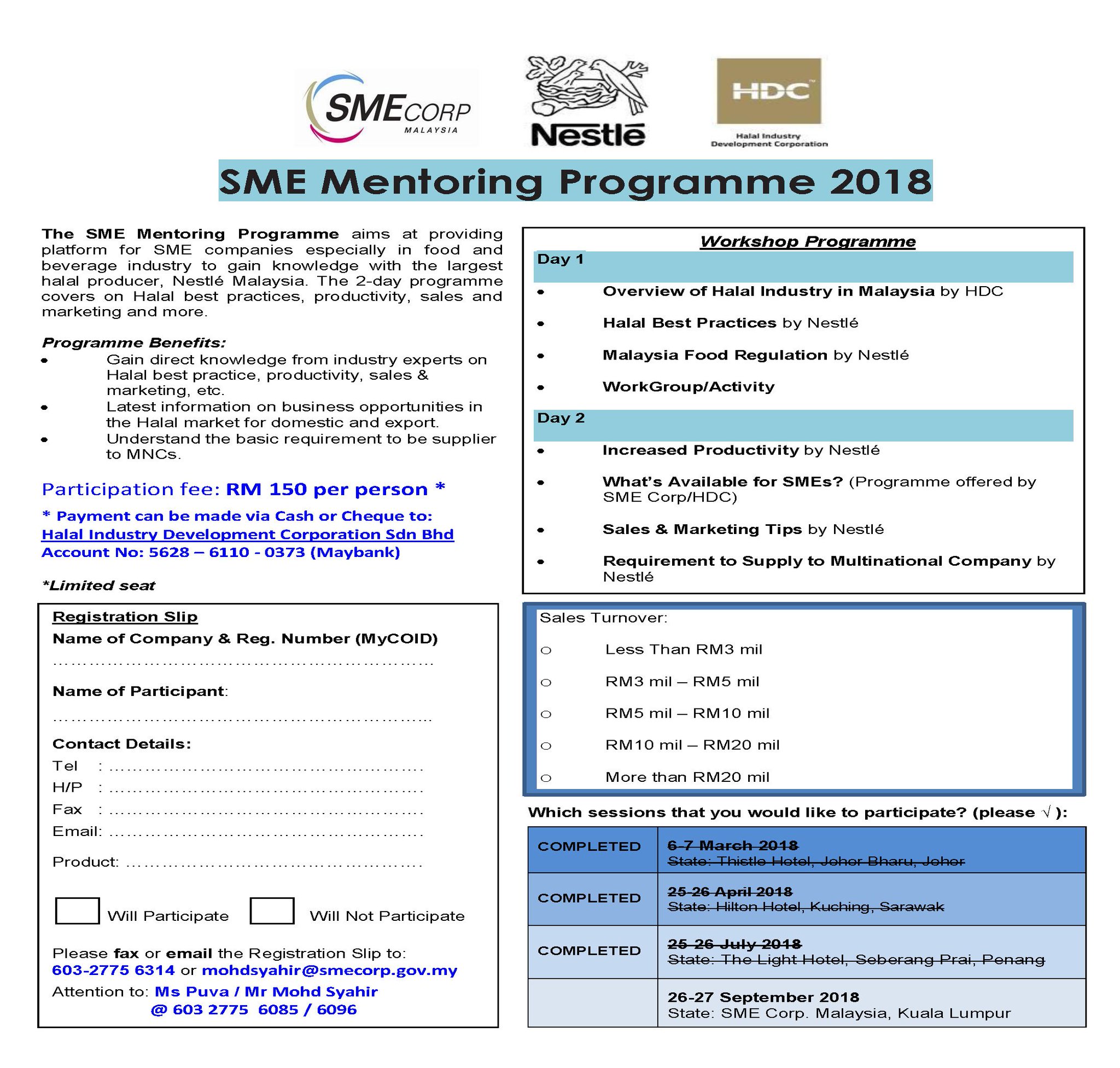 Sme Corp Malaysia On Twitter Sme Mentoring Program On 26 27 September 2018 At Dewan Persada Sme Corp Malaysia Platinum Sentral Participation Fees Rm 150 Per Person Seats Are Based On First Come First Serve