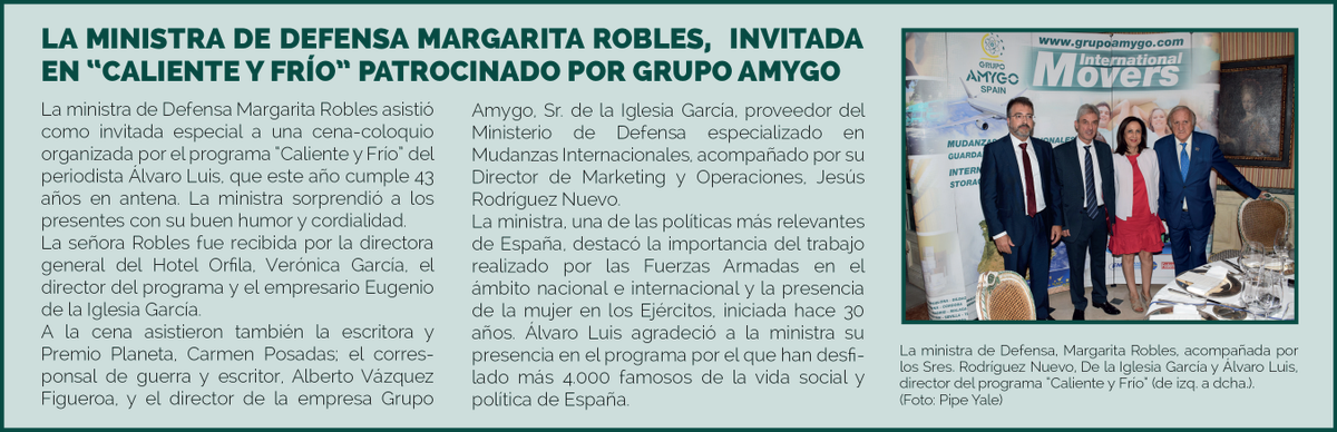 AmygoOficial's tweet photo. La edición del periódico ABC de hoy recoge nuestra velada en la emisión "Caliente y Frío" en el Hotel Orfila y en compañía de Margarita Robles, Alberto Vazquez Figueroa y Carmen Posadas. #periodicoabc #abc #hotelorfila #calienteyfrio #mudanzas https://t.co/mgqSn0Q7d0
