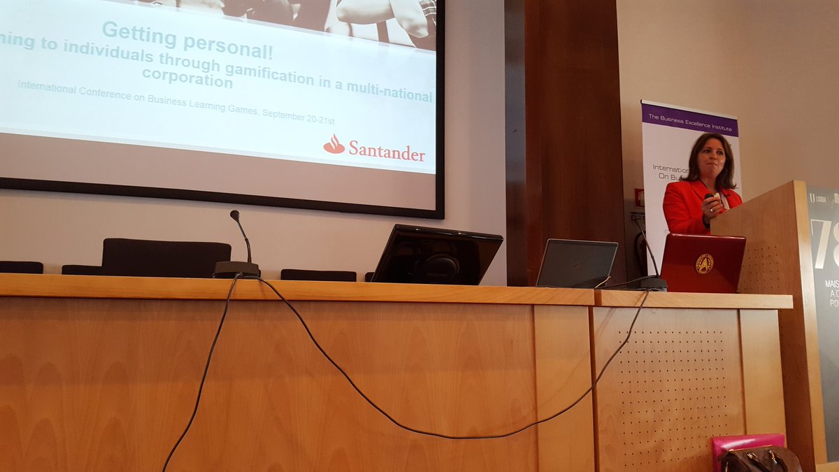 BizLearningGame's tweet photo. The International Conference on Businesses Learning Games is off to a start with Paula Requeijo from  @BancoSantander #ICOBLG https://t.co/1O5Ccqvf9K