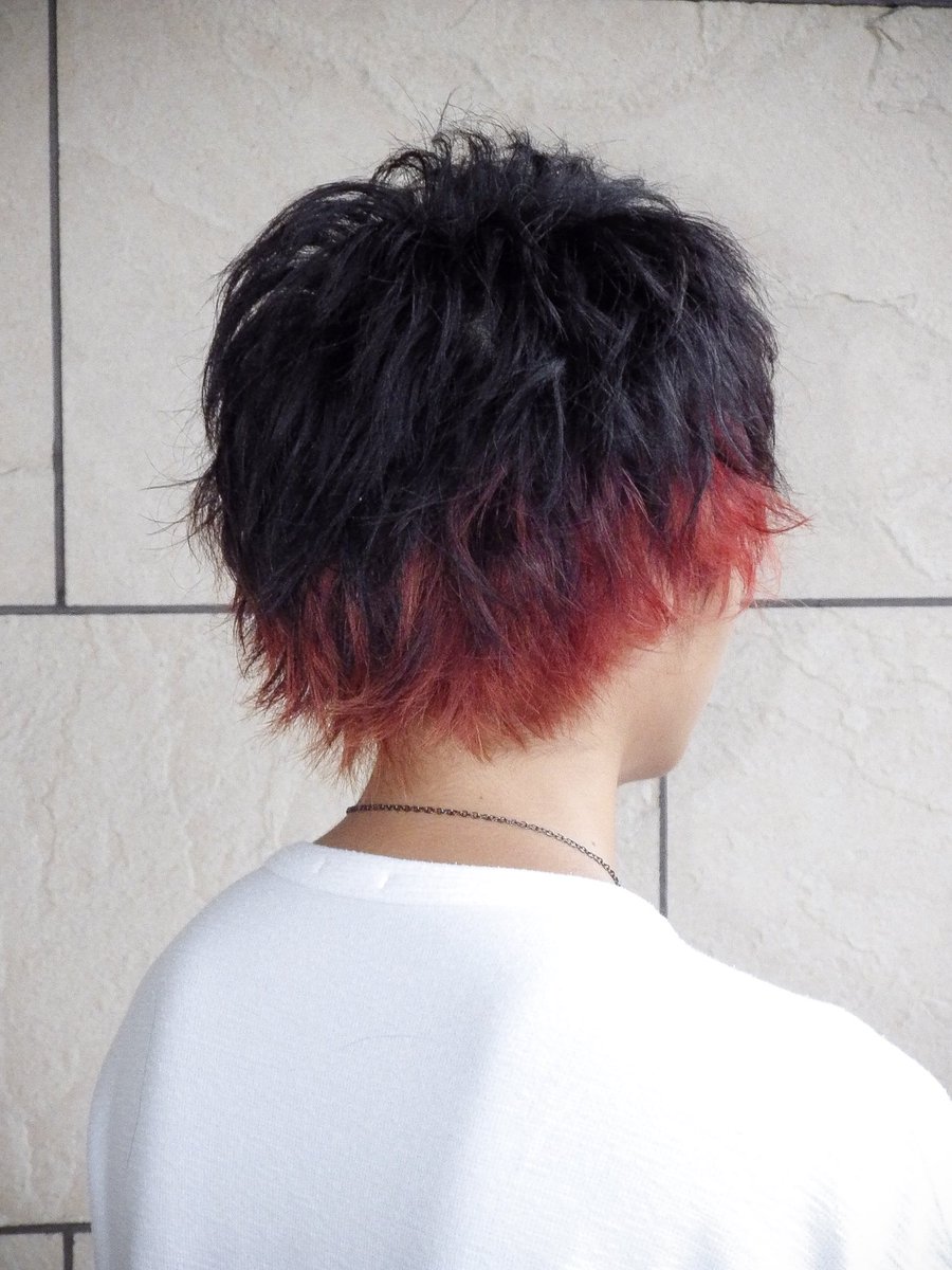 Ren 大阪 ウルフ ショート ブリーチカラー メンズ スタイリングモデル2人目 赤のアンダーカラーが映える 王道ウィング メンズスタイル スタイリング モデル ヘアスタイル 撮影 撮影モデル スタイリングモデル 募集中 宮崎 サザンビューティ