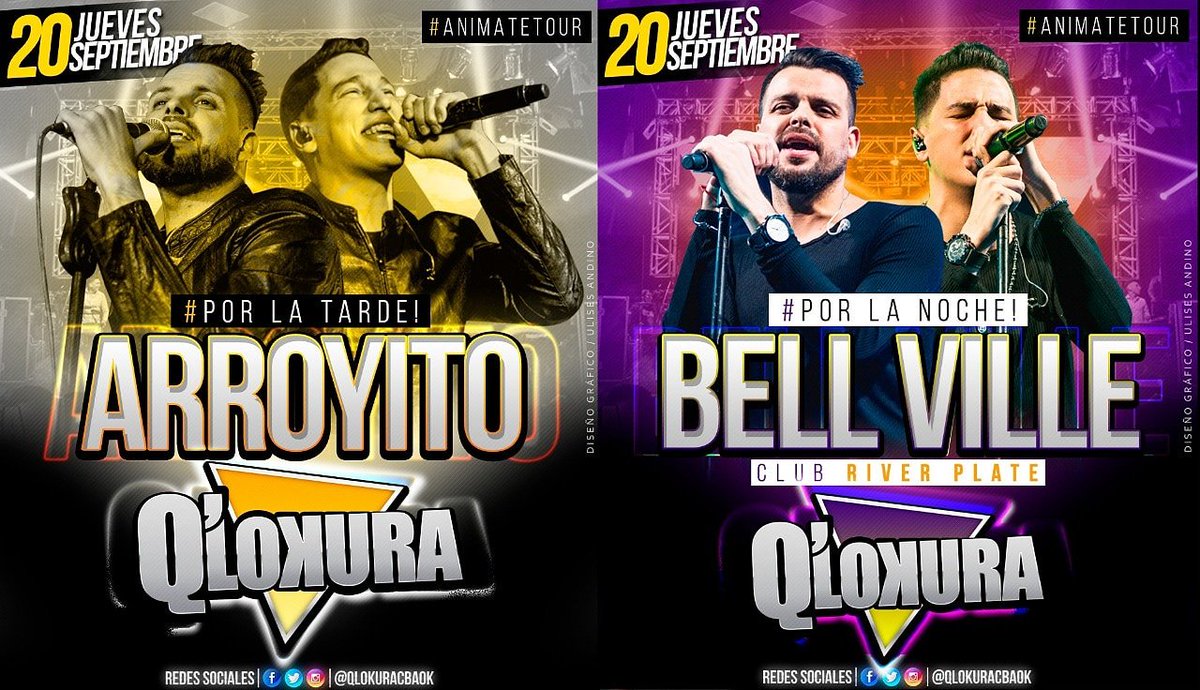qlokuracbaok's tweet photo. ¡HOY! #Jueves
Tarde #Arroyito
Noche #BellVille
#Qlk #Animate #TourAnimate https://t.co/RcPZRDVBE9