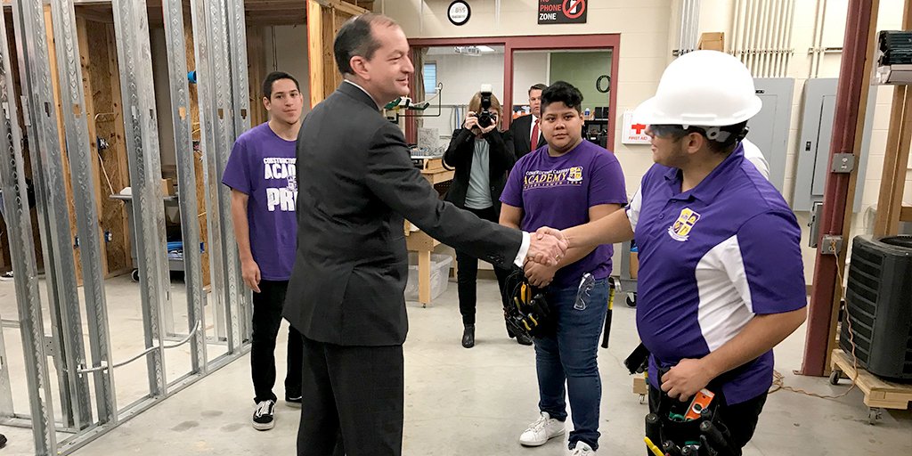 U.S Secretary of Labor Alexander Acosta visiting the Construction Careers Academy High School in San Antonio, Texas.