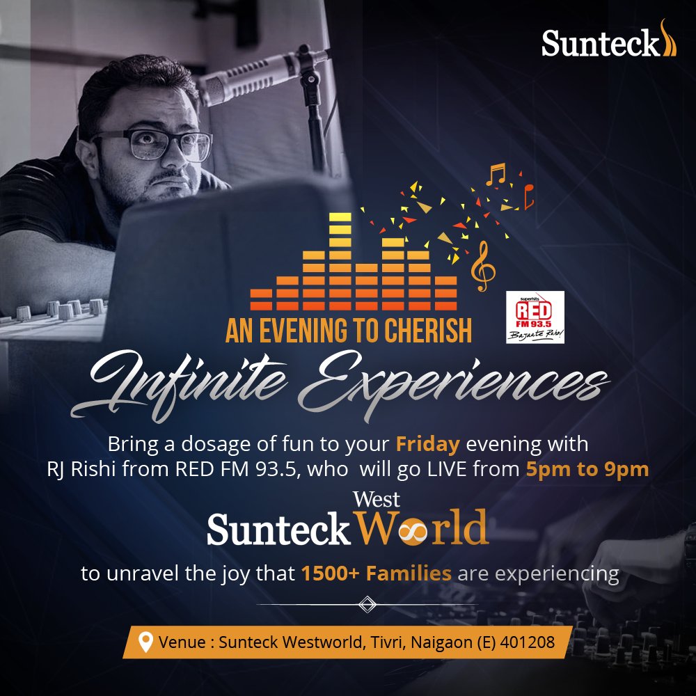SunteckW's tweet image. #InfiniteEverything
This Friday bring yourself to an exciting event that you can&apos;t afford to miss. #SunteckWestworld in #Naigaon is hosting a fun-filled experience with major attractions that will keep you wanting for more.

#sunteck #sunteckindia #fridaygoneright #realestate