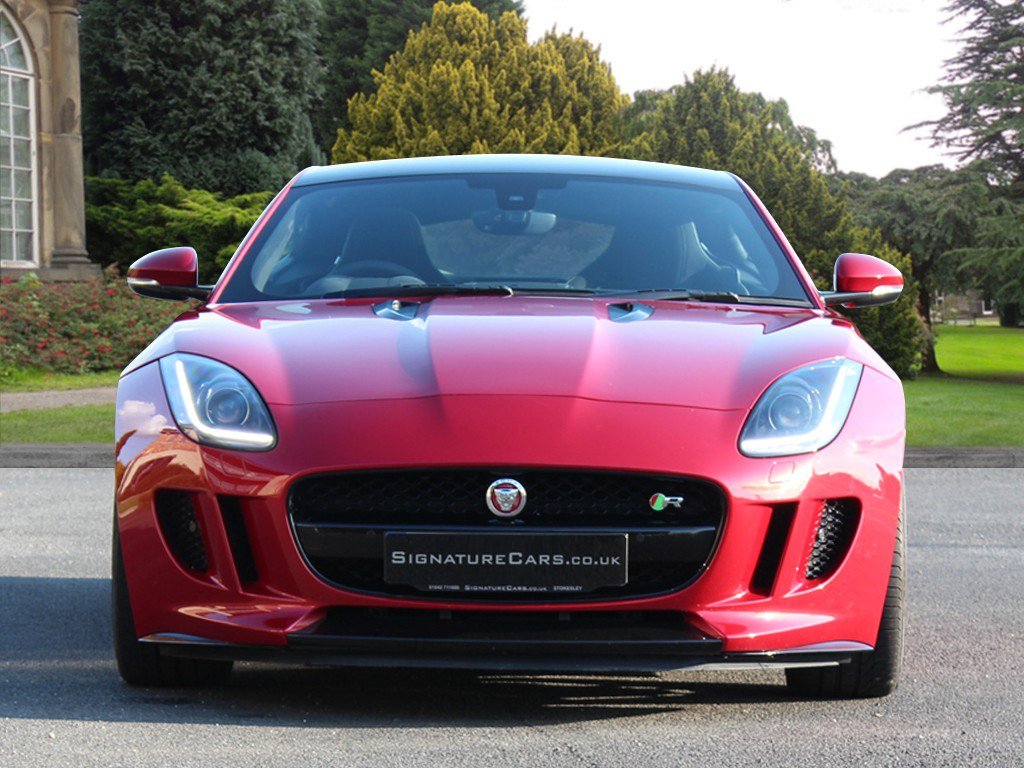 UKSignatureCars's tweet photo. The Jaguar F-Type R crashes the party wielding a supercharged 550bhp V8 and looks that make everyone stop and gasp.

Our 2014 Jaguar F-Type V8 R is a 2-door coupe that comes in Italian racing red. 

https://t.co/6g1a4v3YAX https://t.co/a1a4pkgR1X