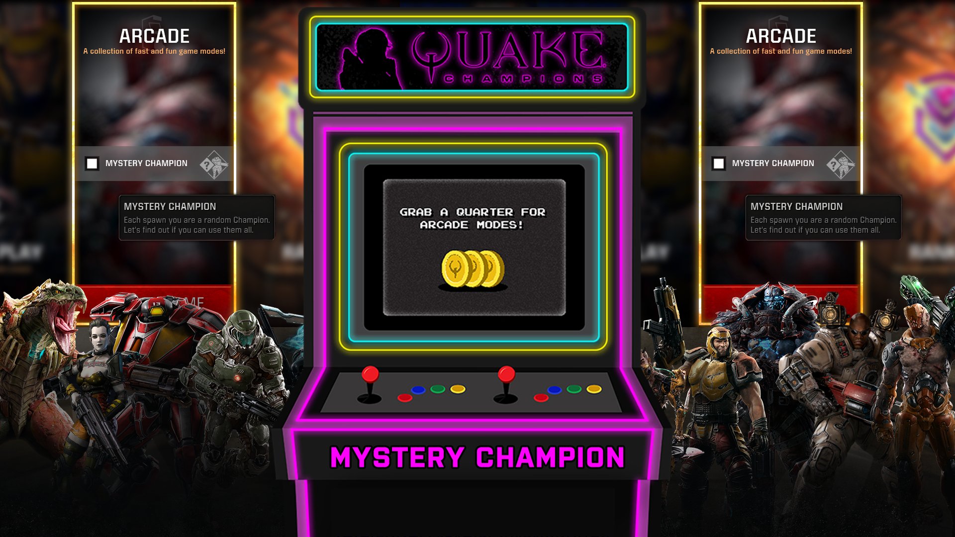 \ Quake Champions בטוויטר: "Mystery Champion is this week's new Arcade Mode! Each spawn you're a random Champion. Gotta frag 'em all! GLHF #quake https://t.co/4mV52oM3Ra"