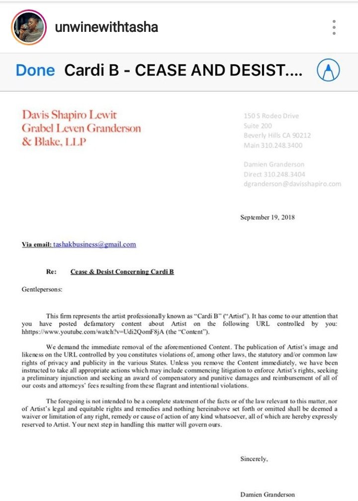 TristianCarpe's tweet photo. A cease and desist from homegirl's lawyer 🤐 https://t.co/Vq45kSYTKk