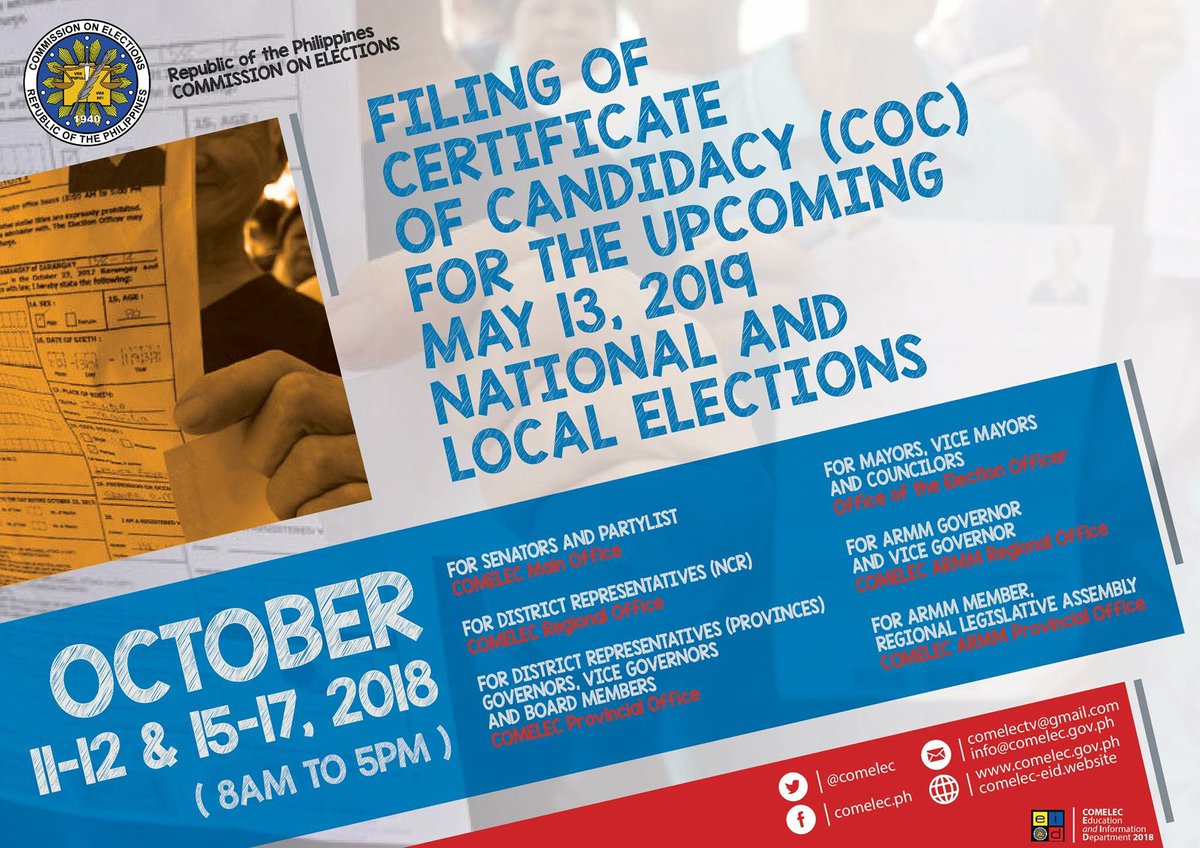 Image result for october 11 - 17, 2018 certifica candidacy comelec