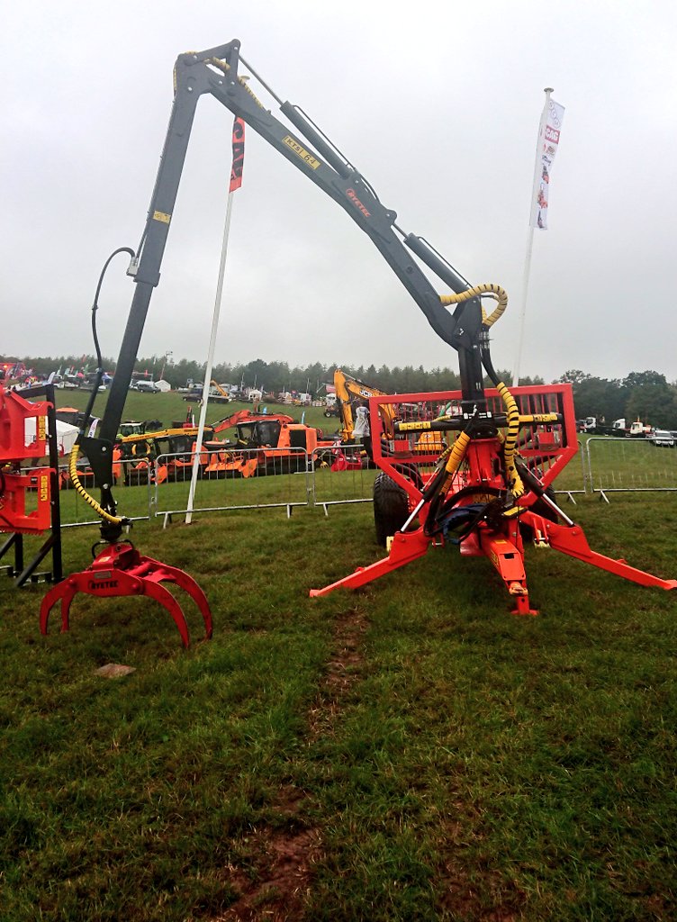 Wet day down at the APF, good to see our forwarder overlooking the whole show! #APF2018 #ryetec @YorksArboretum @APFExhibition