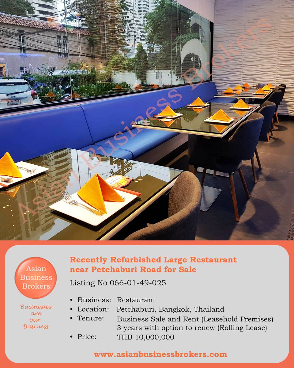 asianbizbrokers's tweet image. Recently Refurbished Large Restaurant near Petchaburi Road for Sale
Listing No. 066-01-49-025
Price:  THB 10,000,000
 asianbusinessbrokers.com/thailand/prope…

#Restaurant #RestaurantforSale #PetchaburiRoad #Bangkok #RecentlyRefurblished #LargeRestaurant #GoodPrice  #เซ้งร้านอาหาร #ถนนเพชรบุรี