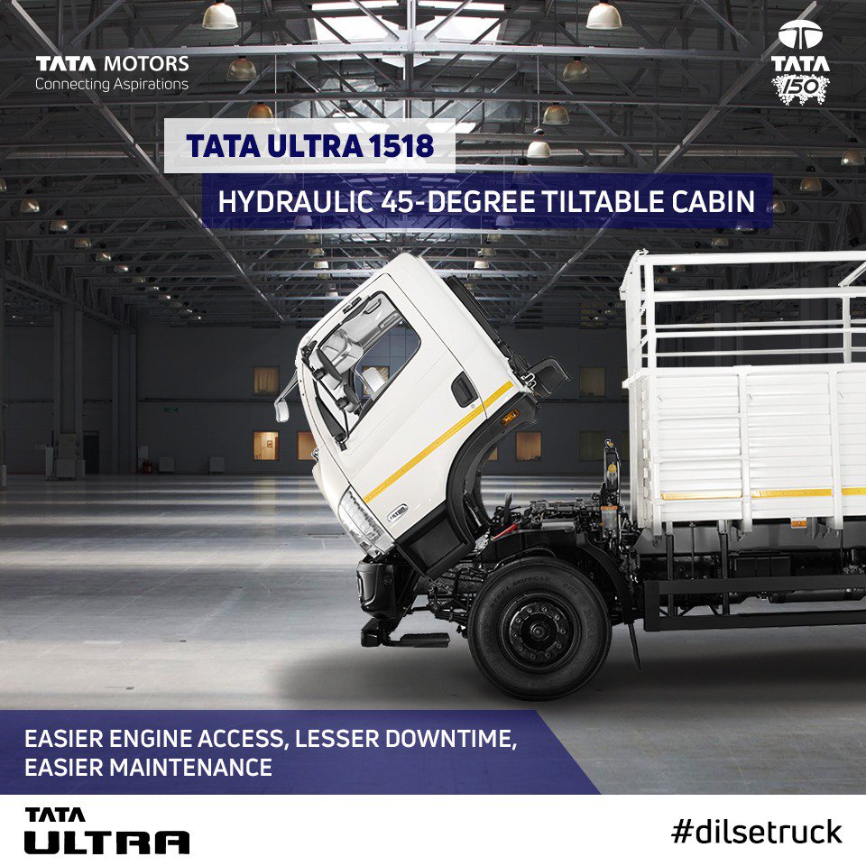 Tata Motors on Twitter: "Tata Ultra 1518 has a hydraulic 45 degree tiltable cabin which enables easier engine access and easy maintenance.