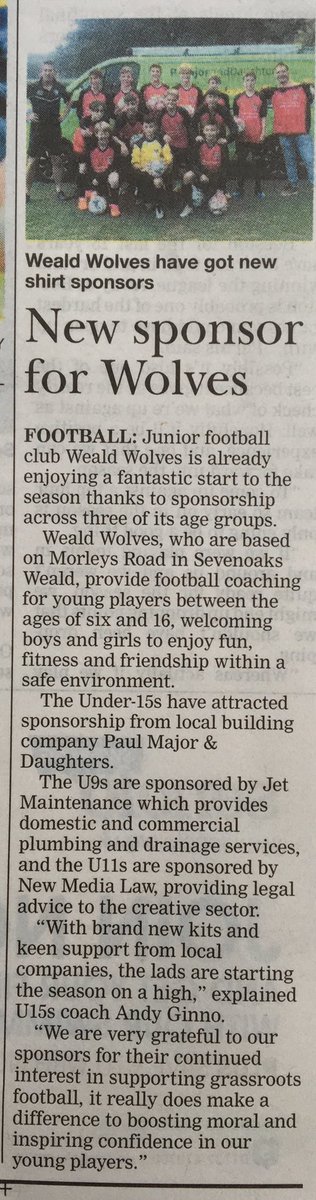 Nice piece in the <a href="/7OaksChronicle/">KentLive Sevenoaks</a> #football #sevenoaks thank you to our sponsors! ⚽️