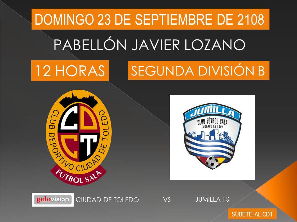 JumillaFS's tweet photo. ⚽ JORNADA 2 |
 @Ciudaddetoledof
       🆚
Jumilla FS
📆 Domingo 23 de septiembre
🕐12:00 horas
➡Pabellón Javier Lozano

#HazJumillaFsGrandeOtraVez https://t.co/1dODDZgX0i