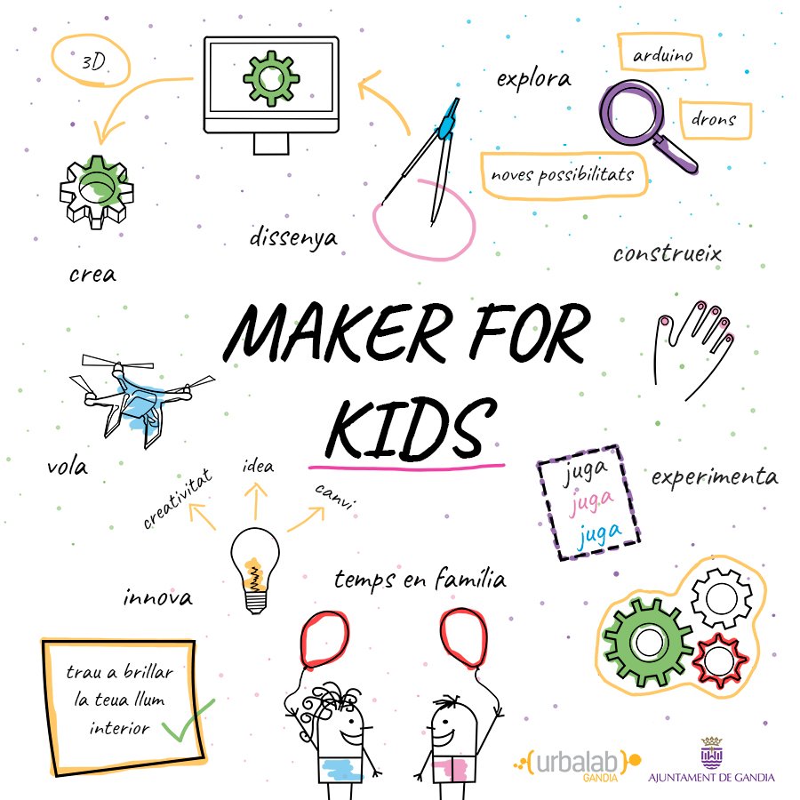 UrbalabGandia's tweet image. ▶️ 𝗠𝗮𝗸𝗲𝗿 𝗳𝗼𝗿 𝗞𝗶𝗱𝘀 ◀️
Nou Espai Maker on els xiquets i xiquetes podran descobrir com crear robots amb Lego, circuits, iniciar-se al món dels videojocs i moltes novetats més.

📔 Consulta l'agenda:
urbalabgandia.com/agenda-de-curs…

📝 Inscripcions en: goo.gl/2ettwX