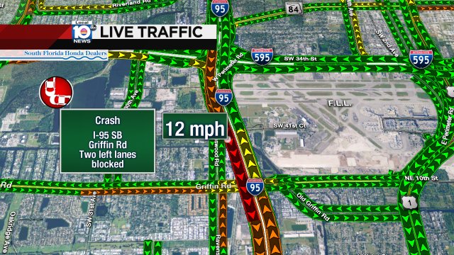 #TRAFFICALERT Crash on I-95 SB at Griffin Rd. Two left lanes blocked. https://t.co/mOTXOUpC9B