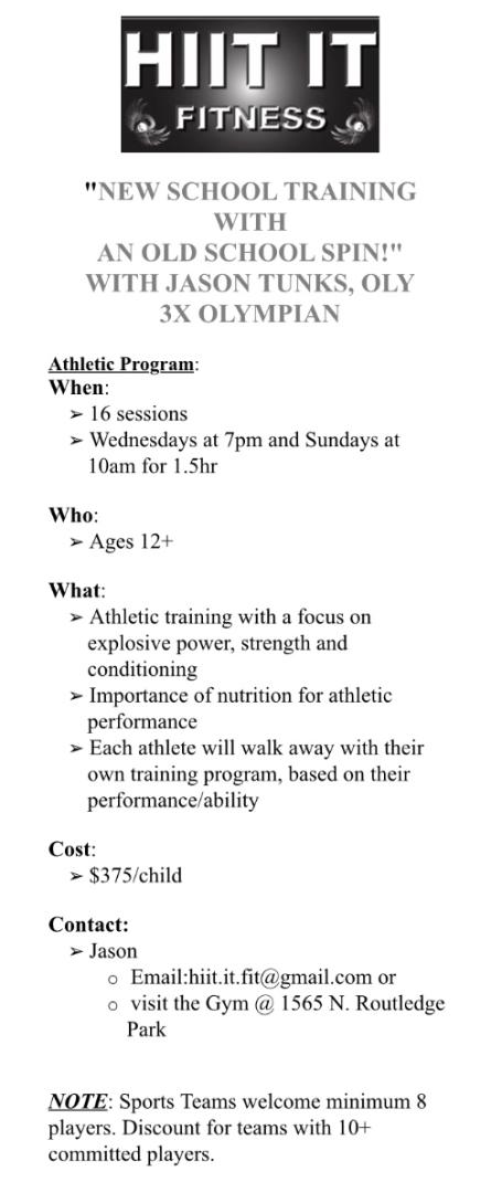Check out <a href="/TunksJason/">HIIT it Fitness</a> at HIIT IT FITNESS for all your training needs!