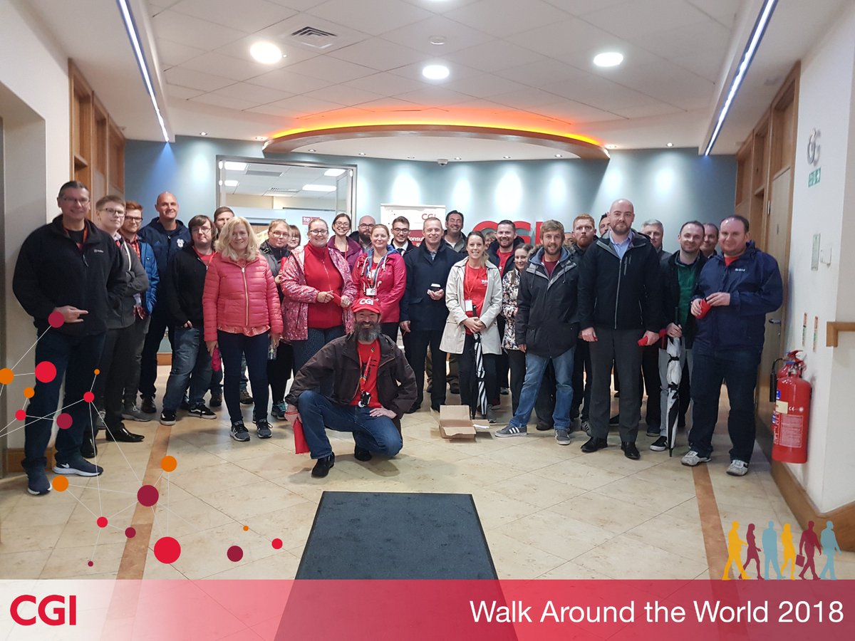 CGI_UKNEWS's tweet photo. We've been doing good things for our #health and #wellbeing today at CGI UK.  See our members enjoying our annual Walk Around the World. #CGIWAW2018. https://t.co/v5QyQ32rfV