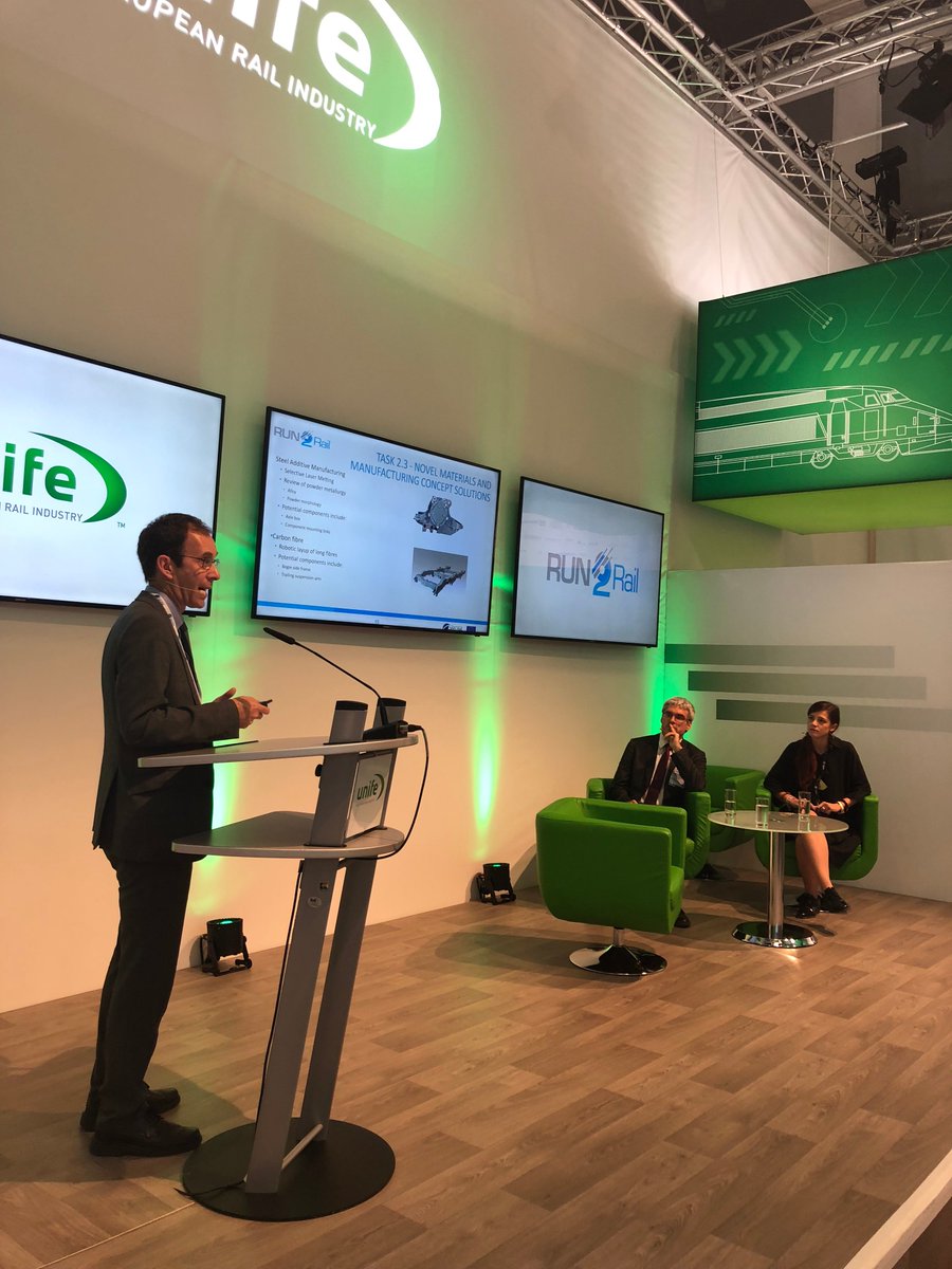 UNIFE's tweet photo. .#RUN2Rail presented at UNIFE stand. Within #Shift2Rail IP1, #RUN2Rail is identifying and developing the key methods and tools that are required to allow the design and manufacture of this next generation of running gear. @Shift2Rail_JU @UNIFE @InnoTrans https://t.co/kQ9rGTCg7r